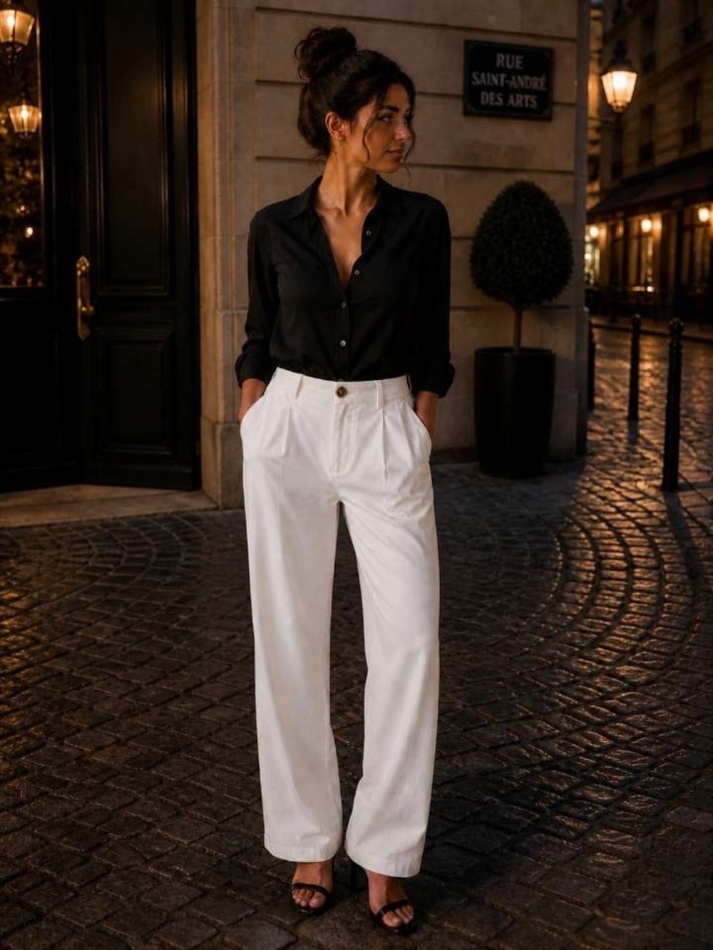 High-Rise Wide-Leg Women's Trousers in White